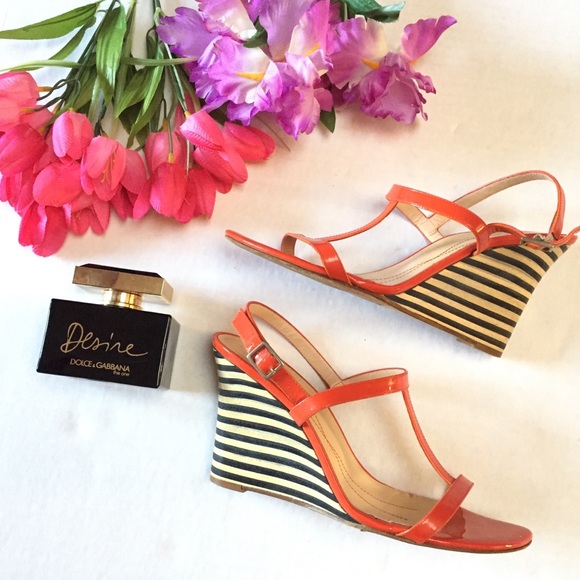 kate spade Shoes - KATE SPADE Lorna Orange Patent Striped Wedges